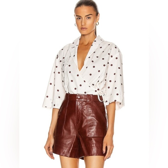 GANNI Polka-Dot Poplin Wrap Shirt L/XL - Picture 1 of 14